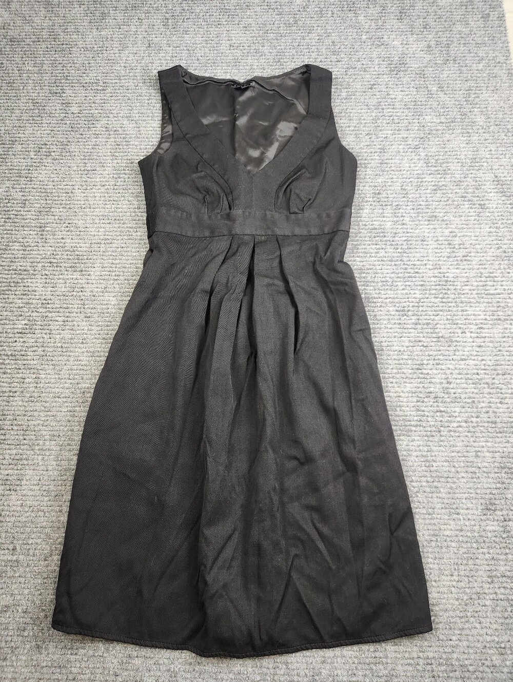 Theory Dress Women's 0 Black Wool Blend Pleated V Neck Sleeveless Pockets Staple